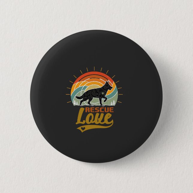 Retterliebe Hund Retro Sonnenuntergang Bäume Button (Vorderseite)