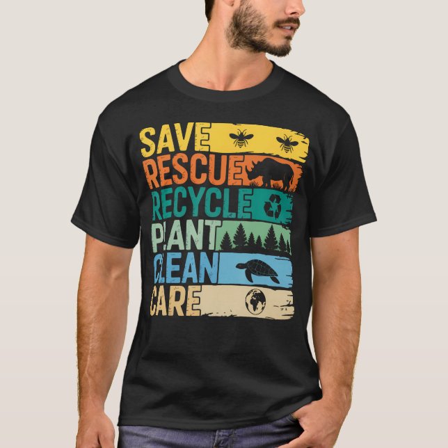 Rettet Bienen, rettet Tiere, recycelt Plastik - Er T-Shirt (Vorderseite)