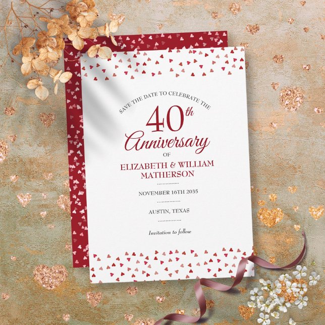 Rettet das Datum 40. Hochzeitstag Ruby Chic Einladung (Save the Date 40th Wedding Anniversary Ruby Chic Invitation)