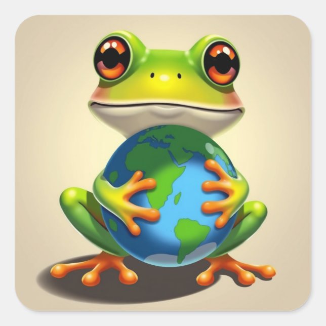 Rettet den Planeten-Frosch Quadratischer Aufkleber (Vorderseite)
