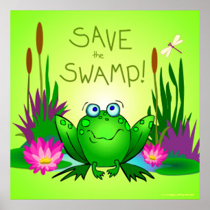 Rettet den Sumpf Twitchy der Frosch Libellen Grün Poster