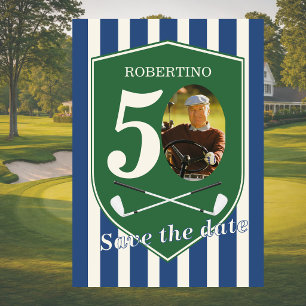 Rettet den Termin Golfer Blau Foto 50. Geburtstag Einladung