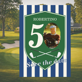 Rettet den Termin Golfer Blau Foto 50. Geburtstag Einladung
