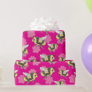 Rettet die Bienen auf rosa Blumenverpackungspapier Geschenkpapier