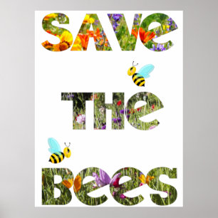 Rettet die Bienen, florale Buchstaben mit Bienen Poster