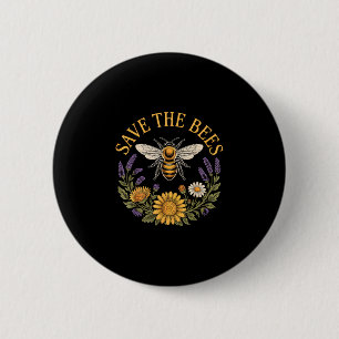 Rettet die Bienen Vintage Biene Sonnenblume Lavend Button