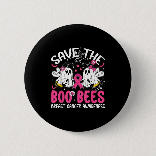 Rettet Die Ees Boo Bees Brustkrebs Halloween Fraue Button (Vorderseite)