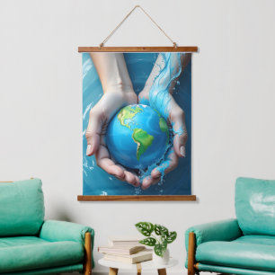 „Rettet die Erde Wasserplanet Wandteppich“ Wandteppich Mit Holzrahmen