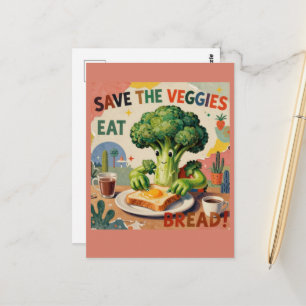 Rettet die Gemüse Esst Brot Collage Postkarte