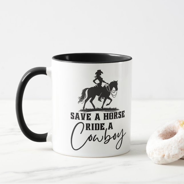 Rettet einen Pferdereiten auf einem Cowboy Tasse (Mit Donut)