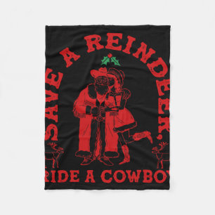 Rettet-Rentiere-Santa-Fahrt-Cowboy-Weihnachten-Lan Fleecedecke