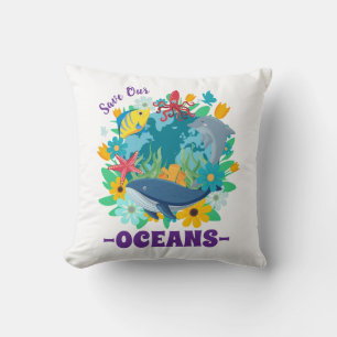 Rettet unsere Ozeane Blume Wal Buntes Design Erde Kissen