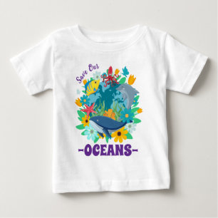 Rettet unsere Ozeane Blumenwal Farbdesign Erde Baby T-shirt
