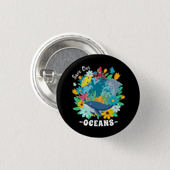 Rettet unsere Ozeane Blumenwal Farbdesign Erde Button (Vorne & Hinten)
