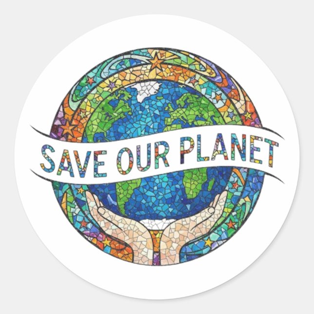 RETTET UNSEREN PLANETEN RUNDER AUFKLEBER (Vorderseite)