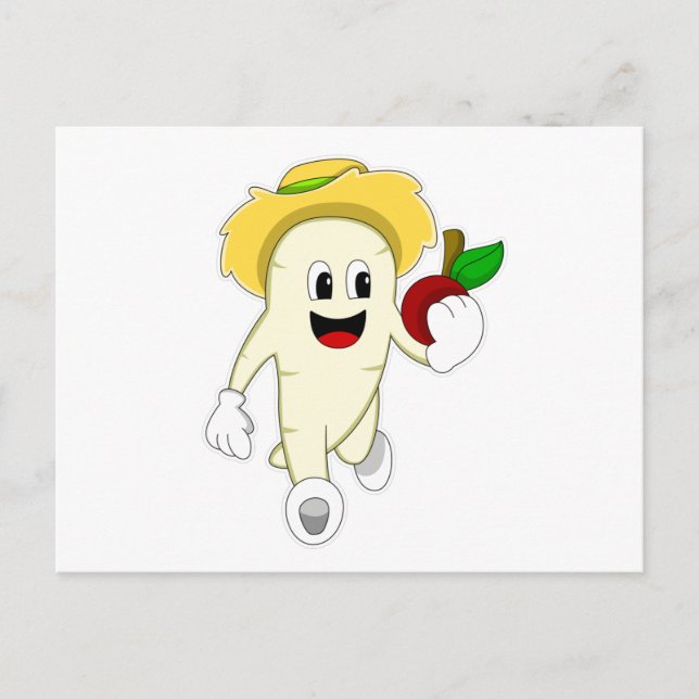 Rettich als Bauer mit Obst Postkarte (Vorderseite)