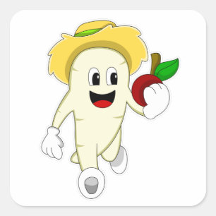 Rettich als Bauer mit Obst Quadratischer Aufkleber