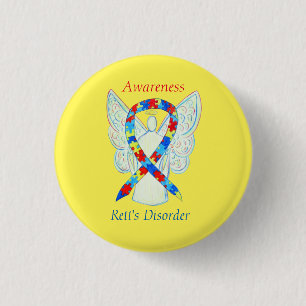 Rett's Disorder Angel Puzzle Awareness Ribbon Butt Button