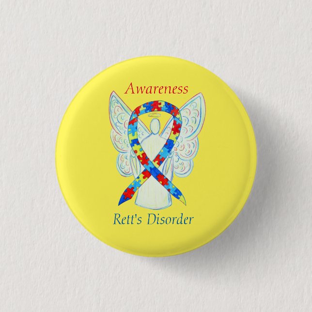 Rett's Disorder Angel Puzzle Awareness Ribbon Butt Button (Vorderseite)