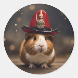 **"Rettung bereit: Guinea Pig in einem Fireman-Hut Runder Aufkleber