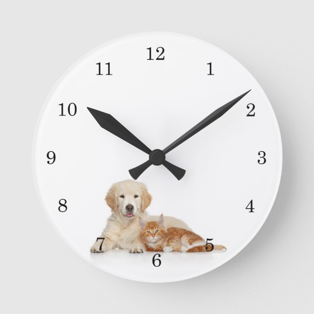 Rettung Golden Retriever Welpe und Kitten Runde Wanduhr (Vorderseite)