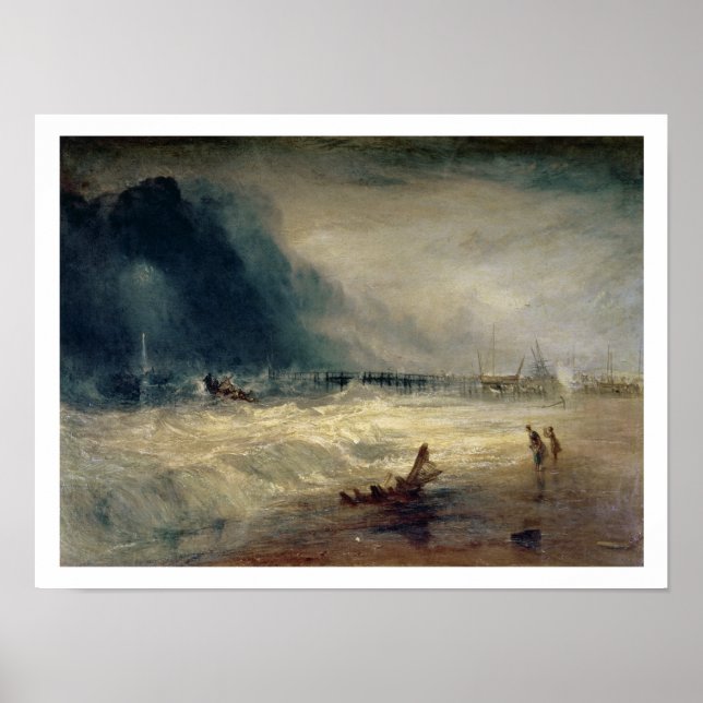 Rettungsboot und Manby-Gerät, das an einen Strang  Poster (Vorne)