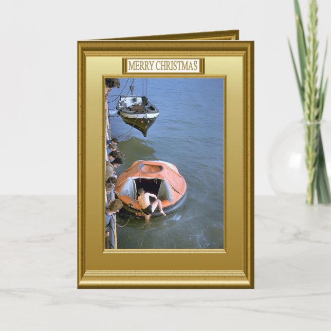 Rettungsbootübung von der Schiffsseite aus Feiertagskarte (Vorderseite)