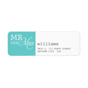 RETURN ADDRESS ETIKETT mr & mrs typografie aqua gr