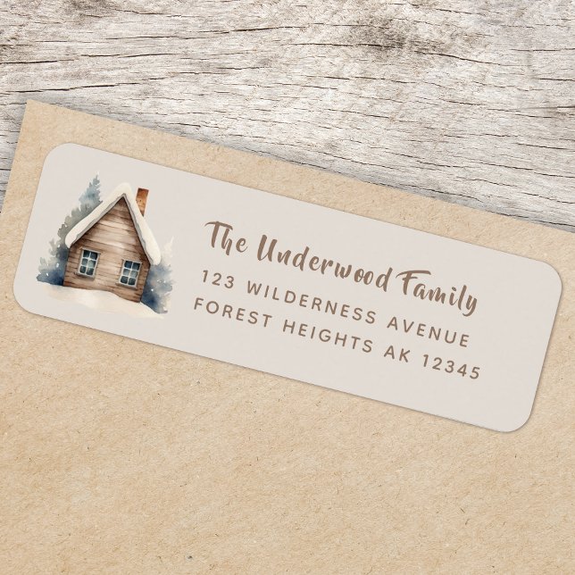 Return Address Label | Rustic Woodland Log Cabin (Rustic watercolor woodland log cabin return address labels for everyday or seasonal mail)