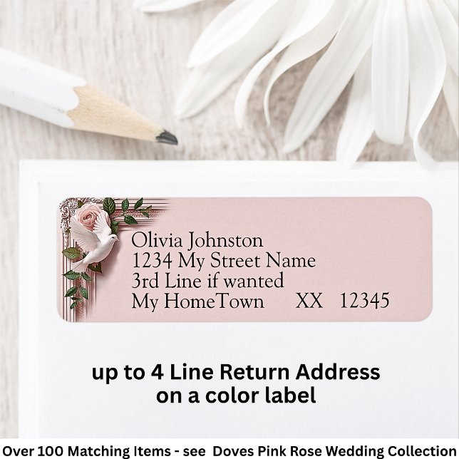 Return Address Labels, Pink Roses & Doves Wedding (Von Creator hochgeladen)