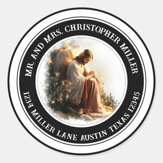 Return Address Praying Jesus Envelope Seal Runder Aufkleber (Vorderseite)