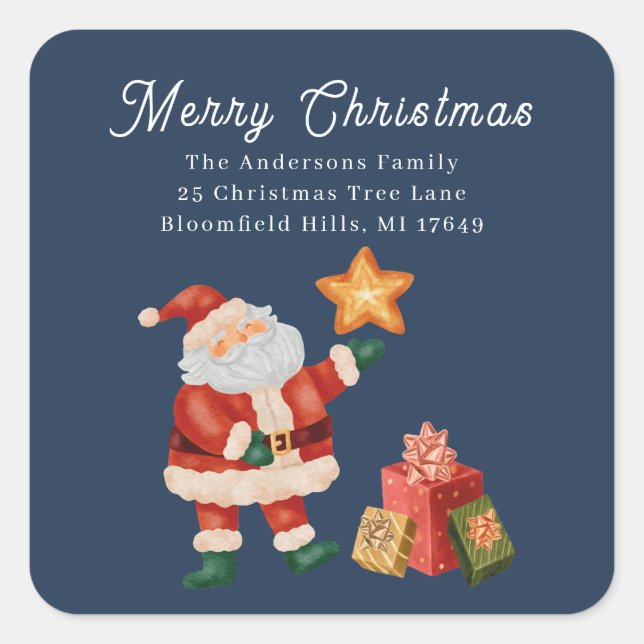 Return label santa claus nice presents quadratischer aufkleber (Vorderseite)