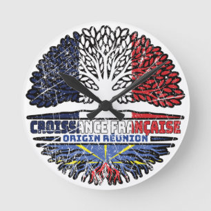 Réunion Réunionese France Tree Roots Flag Runde Wanduhr