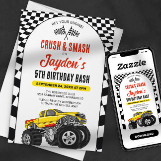 Rev deinen Motor! Monster Truck Birthday Bash Einladung