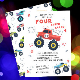 Rev your Motor 4th Birthday Monster Car Trucks Einladung