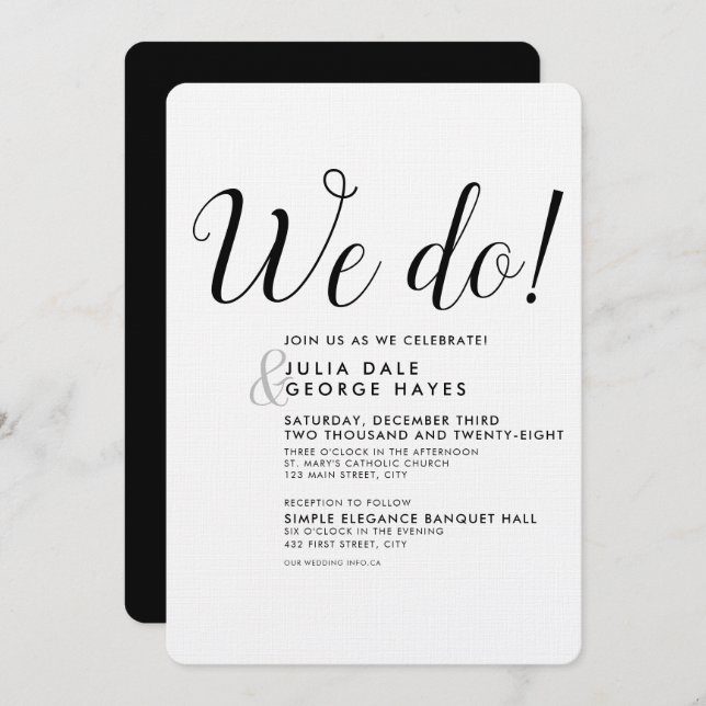 Revallyna Script Simple WE DO Minimalistisch Weddi Einladung (Vorne/Hinten)