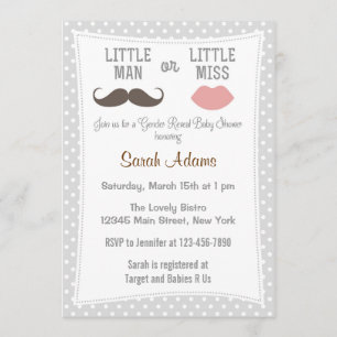 Reveal Baby Shower Invitation Mustache Lippen Einladung
