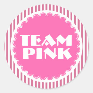 Reveal Baby Shower Team Pink mit Streifen Runder Aufkleber
