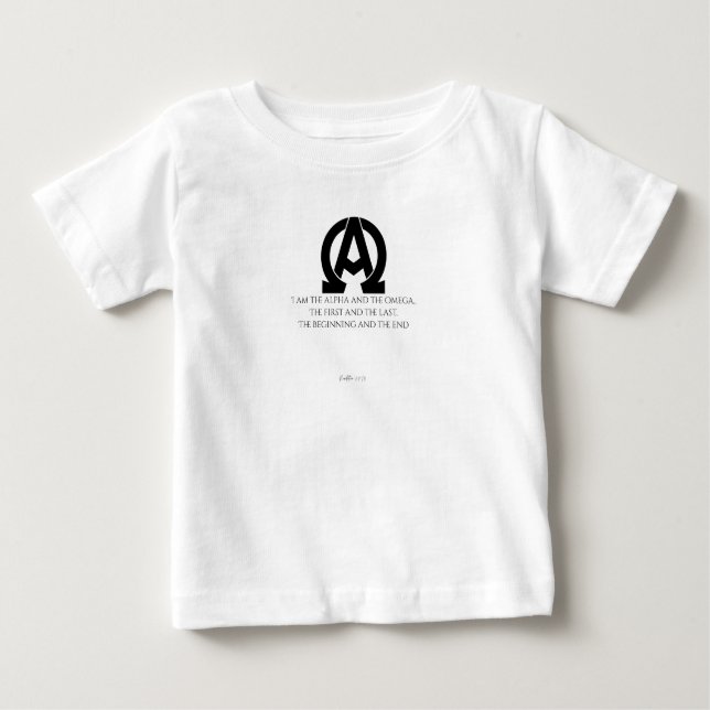Revelation 22:13: "I am the Alpha and the Omega" Baby T-shirt (Vorderseite)