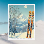 Revelstoke British Columbia Canada ski Postcard Postkarte<br><div class="desc">Hello from the snowy mountains of Revelstoke British Columbia Canada! We hope you're having a wonderful ski vacation. This postcard features a gorgeous blue-grey mountain landscape with retro ski boards in an orange tribal pattern.
All the text phrases can be customized to suit you!</div>