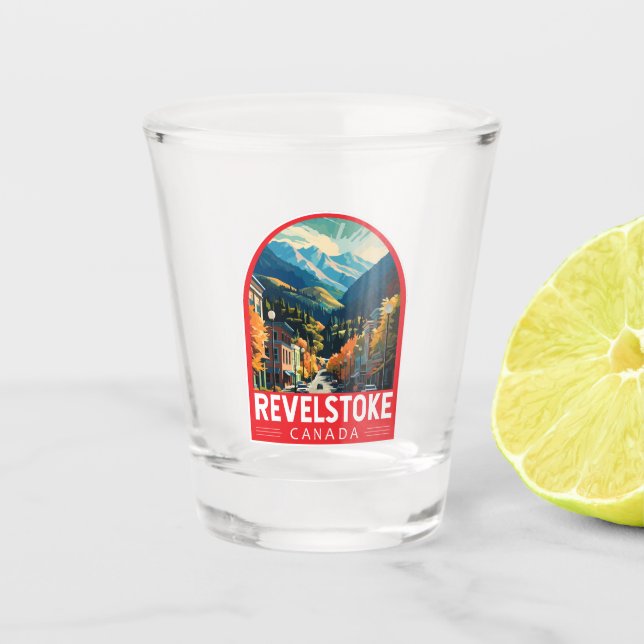 Revelstown Canada Travel Art Vintag Schnapsglas (Vorderseite)