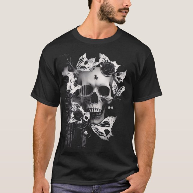 Revenant's Embrace: Schwarzer und weißer grafische T-Shirt (Vorderseite)