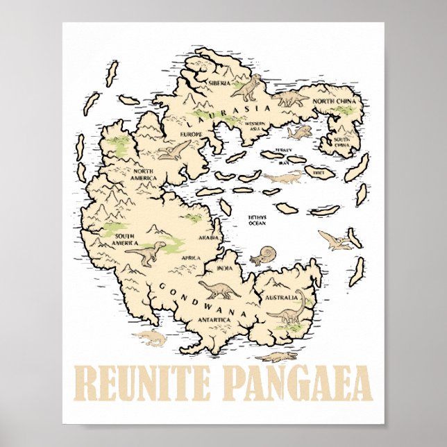 Revereinigte Pangaea Weltkarte Geschichte Funny Ge Poster (Vorne)