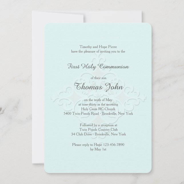 Reverent Cross Religious Invitation Blue Einladung (Vorderseite)