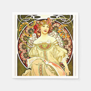 Reverie, Kunstmalerei von Alfons Mucha Serviette