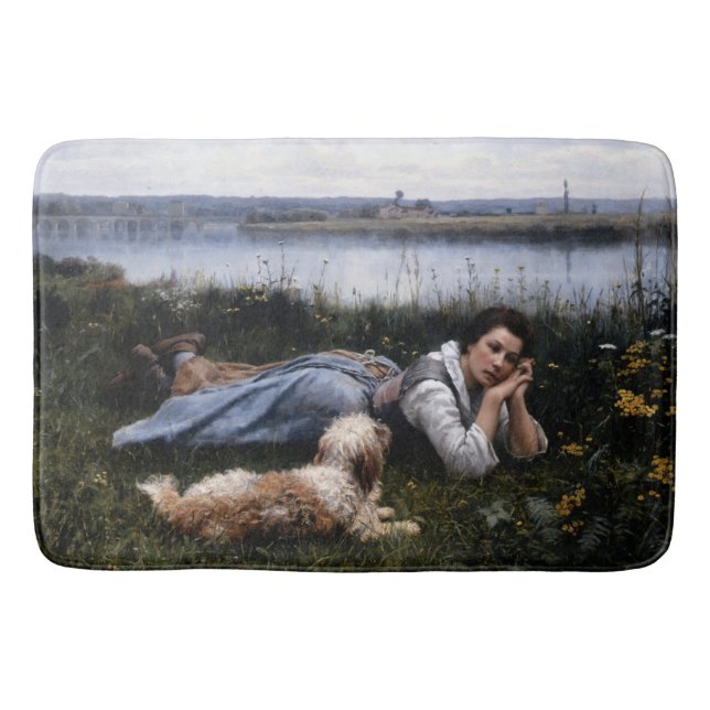 Reverie (Mädchen, die mit ihrem Hund auf der Gras  Badematte (Vorderseite)