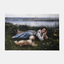 Reverie (Mädchen, die mit ihrem Hund auf der Gras  Fußmatte