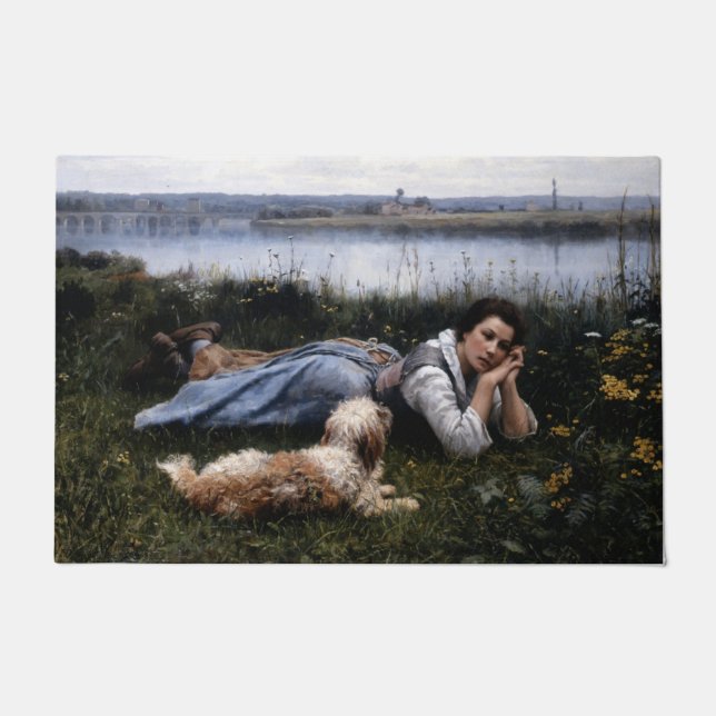 Reverie (Mädchen, die mit ihrem Hund auf der Gras  Fußmatte (Vorderseite)