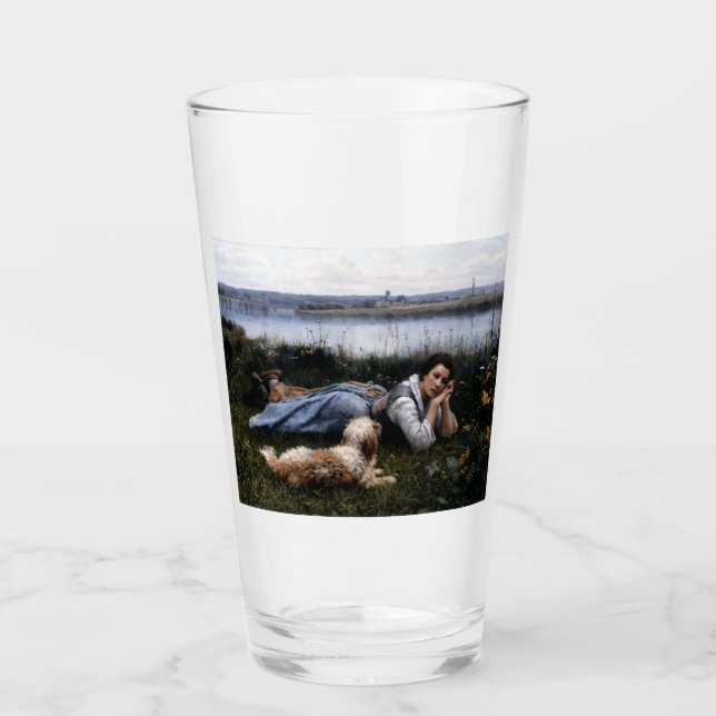 Reverie (Mädchen, die mit ihrem Hund auf der Gras  Glas (Vorderseite)
