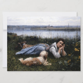 Reverie (Mädchen, die mit ihrem Hund auf der Gras  Karte